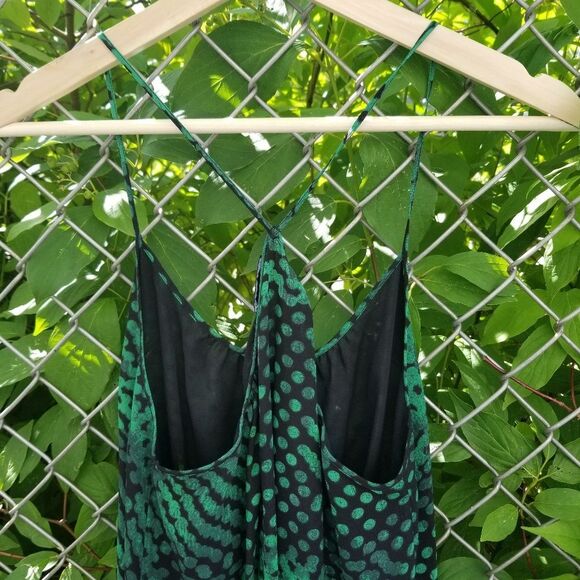 Theory Silk Green and Black Abstract Dot Print Camisole Spaghetti Strap Tank M - Picture 5 of 7
